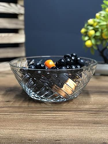 Glasshop Large 2140ml Glass Serving Bowl - Ridged Design for Salad Mixing or Trifle Serving