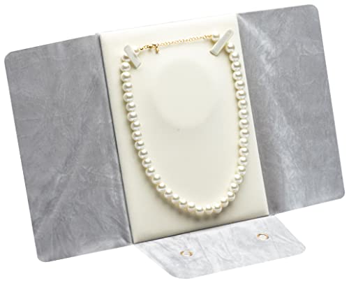 COWFEX Large Velvet Travel Jewelry Organizer Pearl Necklace Storage Carrying Case Display Folder (Grey)