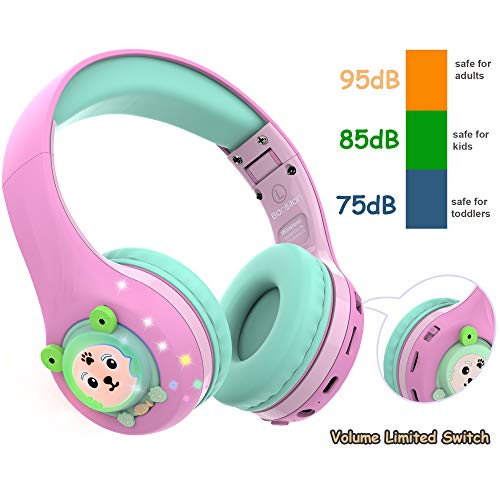 Riwbox Kids Bluetooth Headphones, Baosilon Fb-7S Frog Kids Toddler Headphones For School With Mic, 75/85/95Db Volume Limited Light Up Wireless Headphones Over Ear For Girls (Pink&Green) #TOP3
