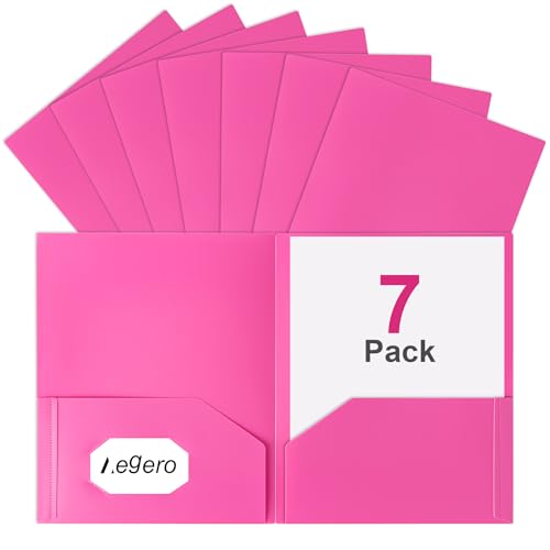 Aegero Plastic Folders with Pockets (7 Pack, Rosered)