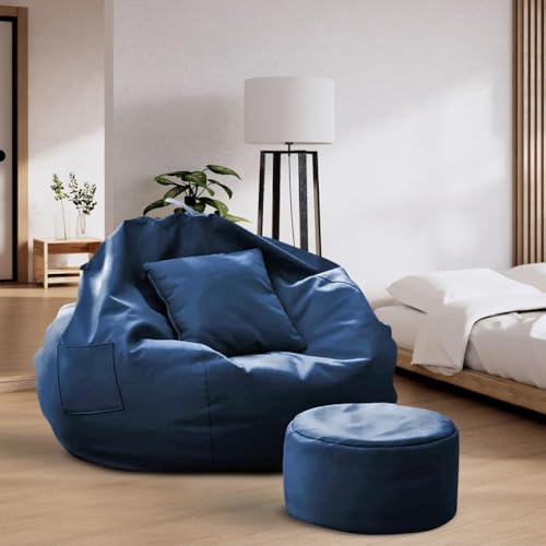 Image of IVIKA 3XL Bean Bag with Beans Filled | Gaming Chair | Premium Leatherette, Double Stitching | for Lounge & Bedroom | (3XL - Navy Blue)