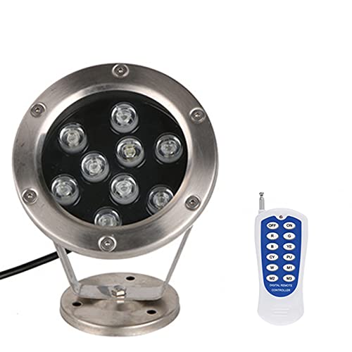 BDSHL Lumières sous-Marines menées à Changement de Couleur RVB, Spot étanche IP68 en Acier Inoxydable 9w avec télécommande RF (Color : with Remote Control, Size : 100-240v) Cover