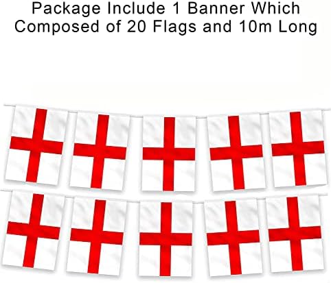 33ft/10m Plastic St Georges England English Bunting Banner 20 Large Flags For Street Party Football Rugby Cricket Day World Cup Decoration Support