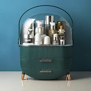 ALOXE Cute Makeup Cosmetic Organizer Box With Drawer Storage | Plastic Storage Organizer Box For Women(Green)