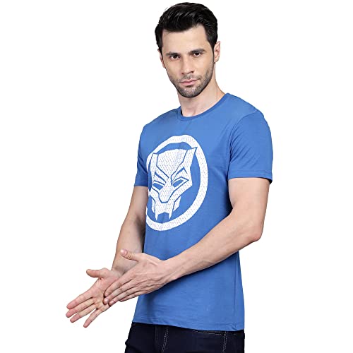 Image of Free Authority Black Panther Printed Regular Fit Blue Cotton Men's T-Shirt