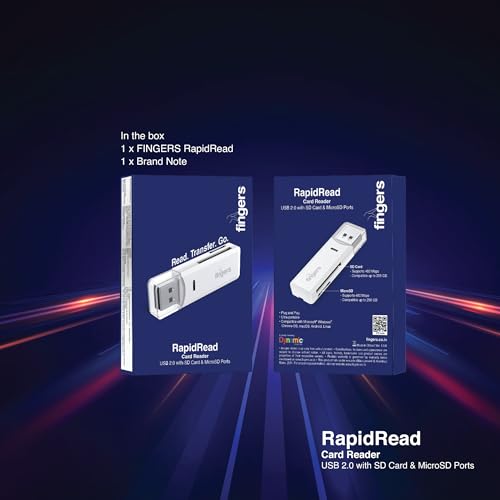 Image of FINGERS RapidRead Dual Card Reader (SD & MicroSD, USB 2.0 High-Speed 480 Mbps, Supports up to 256GB, Plug & Play, Universal Compatibility), Classic White