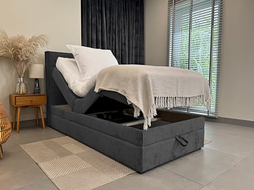 TRADA Lit Adulte Sorrento - Ensemble Matelas+sommier Relaxation électrique avec Matelas Ressorts ensachés, Rangement et surmatelas en Tissu (Gris foncé, 80x200)