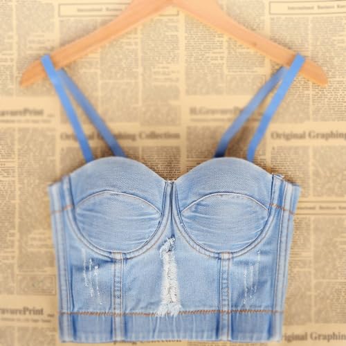 Top de espina de pescado vaquero con chaleco halter mujer hermosa espalda 4