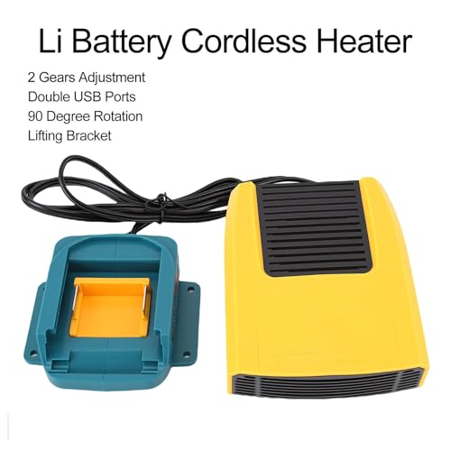Yechiry Batteriebetriebene Heizung, Leise, um 360 Grad Drehbare Autoheizung, 2-Gang-Windschutzscheiben-Defroster-Defogger, Geeignet für BL1815 BL1820 BL1530-Batterie