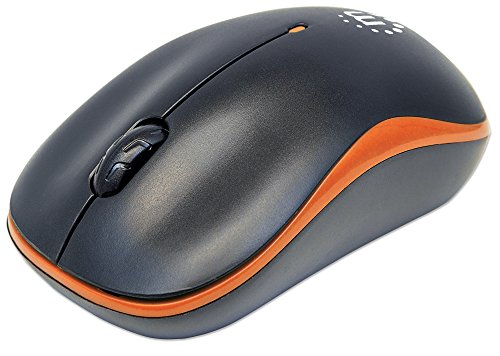 Image of Manhattan Success Wireless Mouse, Black/Orange, 1000dpi, 2.4Ghz (up to 10m), USB, Optical, Three Button with Scroll Wheel, USB micro receiver, AA battery (included), Low friction base, Blister