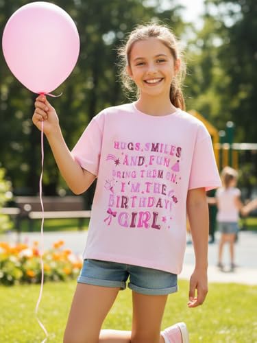 Image of WELAKEN Girls Soft T-Shirt with Curved Hem, Breathable Stretchy Rayon Crewneck Short Sleeve Tees, Kids Everyday Basic Top