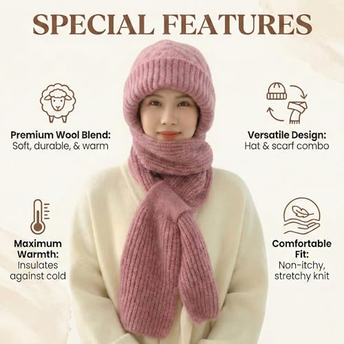 Image of Kraptick Women's Winter Cap and Scarf Set - Thick Fleece Lined Knitted Beanie Hat and Neck Warmer Muffler for Ladies, Soft & Stretchable Woolen Snow Proof for Extreme Cold -4