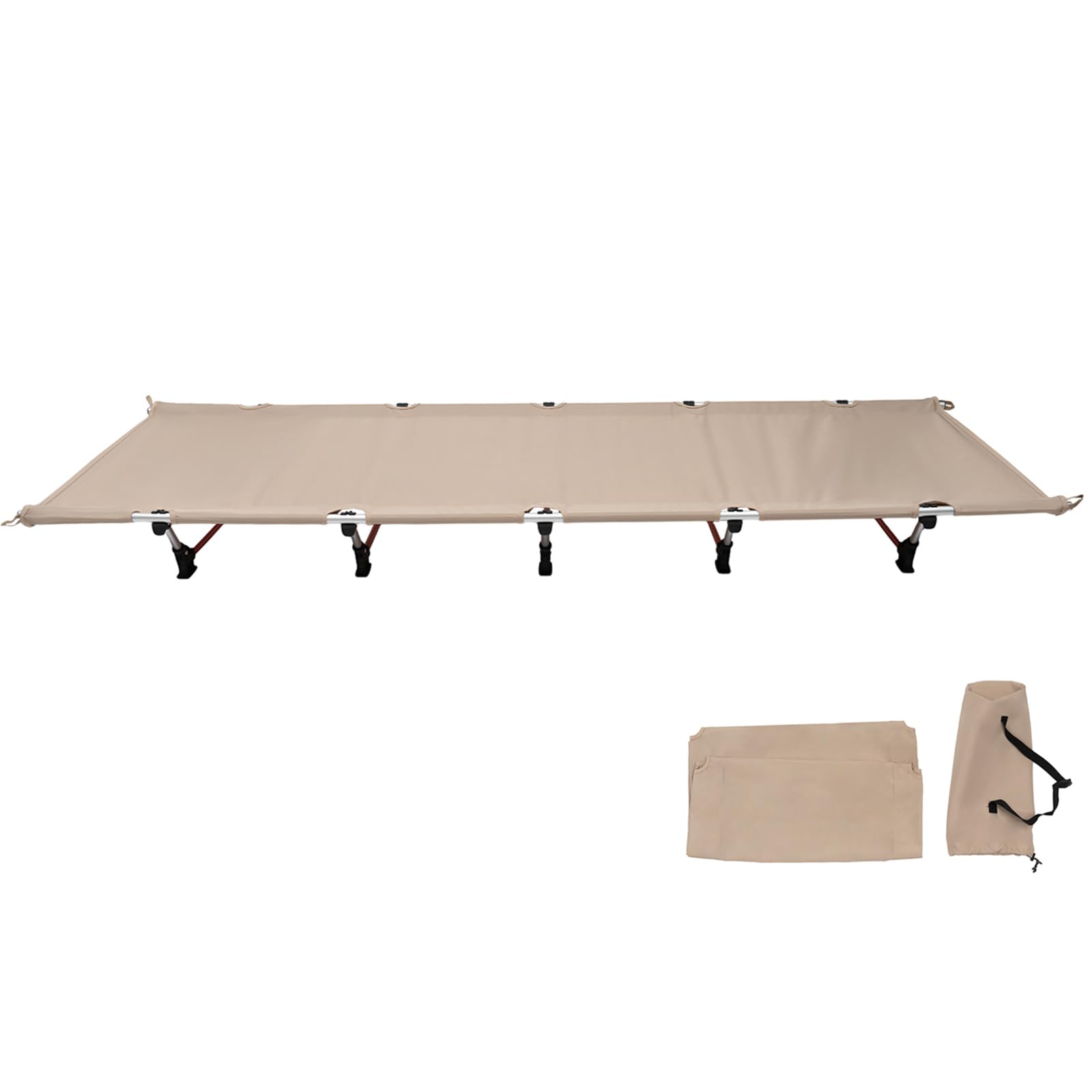 Łóżko polowe kempingowe do 150 kg, 190 x 65 x 15 cm, składane, ultralekkie łóżko polowe z torbą, przenośny leżak kempingowy do namiotów, wędrówek, podróży z plecakiem w domu (khaki)