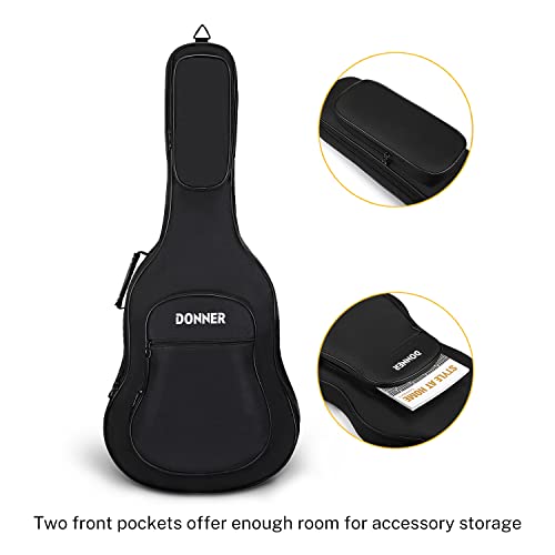 Donner 40 41 Inch Acoustic Guitar Bag, 0.4 Inch Thick Padding Waterproof Guitar Case Gig Bag Adjustable Shoulder Strap With Back Hanger Loop And Music Stand Pocket Black #TOP2