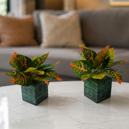 Image of DecoreBugs Artificial Real Touch Flower Plant with Pot (Pack of 2), 16 cm Height, Decorative Faux Floral Plant for Home, Office, Living Room, Bedroom, Table & Shelf Decor
