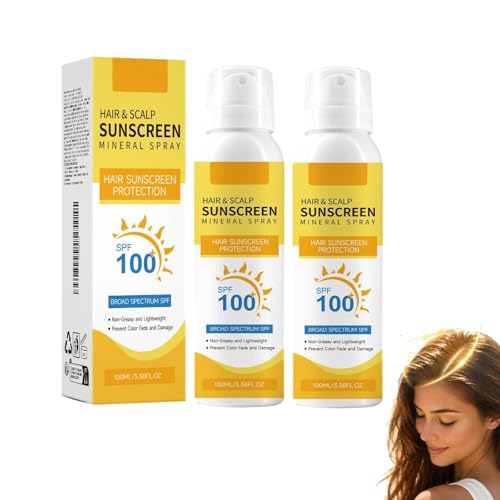 Image of Scalp & Hair Sunscreen Spray, Scalp Sunscreen, UV Hair Protector Spray SPF100, Non-Greasy UV Protection to Prevent Color Fade & Dryness, Non-greasy, Moisturizing, Perfect for Beach, Hiking (2Pc)