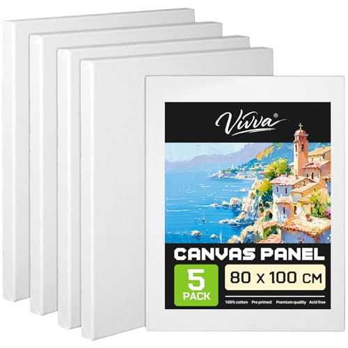 Vivva 80 x 100cm 5 Packs Blank Art Canvas Panels Pre Stretched Canvas Board Artist Painting Stretcher, Cotton for Acrylic Painting Oil & Acrylic Painting for Artists at All Levels