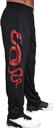 Baggy Workout Pants Yoga Martial Arts Squating Gym Fitness Pants in Black with Red Serpent Design