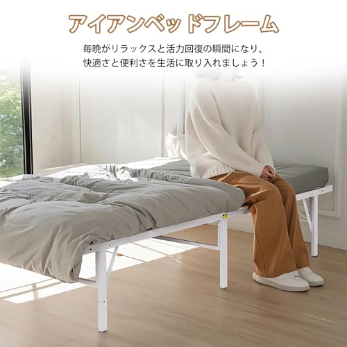 VECELO ベッドフレーム シングル 単品 幅97cm スチール ベッド 耐荷重300kg 頑丈 静音 パイプベッド 通気性 頑丈 bed 床架 滑り止め付き 鉄製ベッドフレーム スチール 組立簡単 工具付き ホワイト [3]