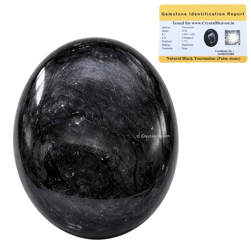 Image of Certified Black Tourmaline Crystal Palm Pebbles Stones for Stress Relief | AAA Grade Original Healing Gemstone Agate Palm Stone for Yoga Meditation Spiritual Reiki Feng Shui