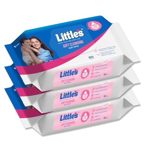 Little's Soft Cleansing Baby Wipes with Aloe Vera, Jojoba Oil and Vitamin E (80 wipes) pack of 3