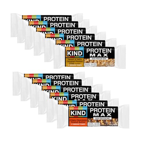 KIND Protein MAX Variety Pack, High Protein Bars, Keto Snacks, 1g Sugar, 20g Protein, (6) Crispy Chocolate Peanut Butter (6) Sweet & Salty Caramel Crisp, 12 Count Pack