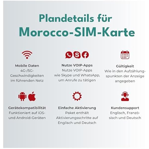 Марокканская SIM-карта travSIM | 15 дней - 10 ГБ данных на SIM-карте | высокоскоростная передача данных 5G/4G | неограниченный доступ в Интернет для Google, Facebook, Whatsapp, Instagram и др.