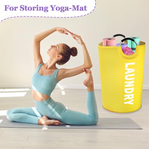 Image of 125L Large Laundry Basket with Handles, Foldable Clothes Hampers Stand Up Well, Portable Dirty Clothes Hamper, Rugged Laundry Basket for Flat, Dorm, Travel, Yellow