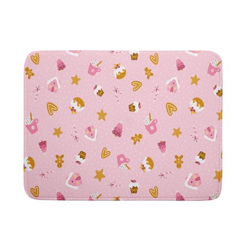 Christmas Pink Dish Drying Mat 18 x 24 Inch With Absorbent Reversible Microfiber Xmas Dessert Star Heart Drying Mats Winter Holiday Dish Drainer Mat Fast Dry For Kitchen Dining Room Decoration