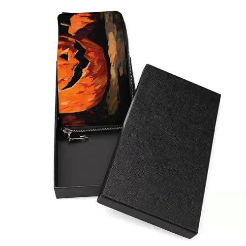 Halloween Pumpkin Horror PU Leather Clutch Long Bifold Wallet, Coin Purse Credit Pass Case, Durable Card-Holder Money Storage for Women Men3