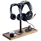 FARM IN Solid Acacia Wood Headphone Stand for Desk Industrial Headset Holder with Storage Base for Gaming and Office Accessories