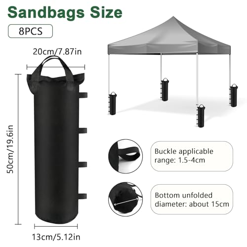 8 Stück Sandsäcke für Pavillon, 800D Oxford Pavillon Gewichte, 50×20 cm Sandsäcke zum Befüllen Beschweren, Sandsack Beschwerung für Pop-Up-Zelt Garten Regenschirm Vordach