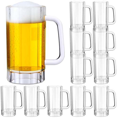 Domensi 12 Pcs 17 oz Small Plastic Beer Mug Bulk Clear Beer Stein Handle