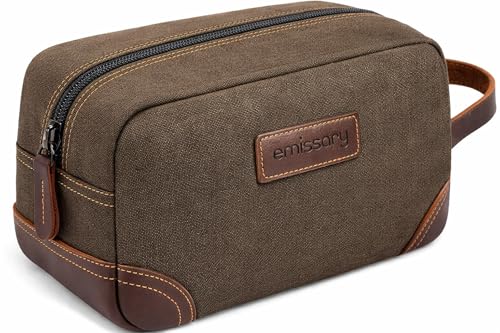 emissary Men's Toiletry Bag, Leather and Canvas Travel Toiletry Bag, Dopp Kit for Men, Travel Bathroom Bag Men's Shaving Kit, Travel Kit Small Bags for Men, Shaving Bag for Travel Accessories (Coffee) by emissary - Used condition - US$12.25