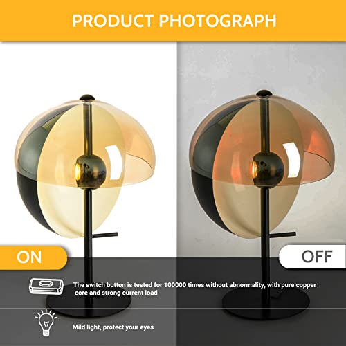 Puresilks Post-Modern Black Table Lamp,Small Side Desk Lamp With Brown Glass Shade, Farmhouse Table Lamp For Bedroom, Living Room,Hotel,Office, Dorm And Study Room（Gu5.3） #TOP1