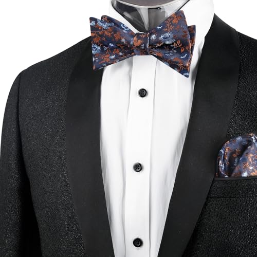Image of Alizeal Mens 2pcs Floral Pattern Bow Tie Set | Self-tied Pocket Square Colorful Perfect for Weddings Proms Business