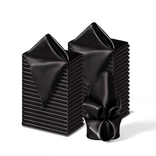 Counfeisly Square Satin Dinner Napkins, Black, 16x16 Inches, 36 Pack