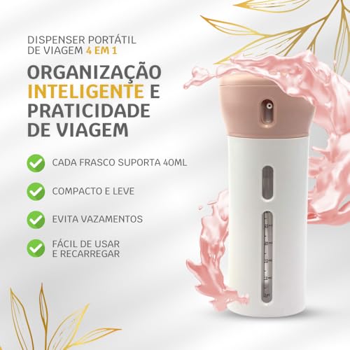 Dispenser Portátil 4 em 1 para Shampoo, Condicionador e Sabonete – Organizador Compacto e Prático de
