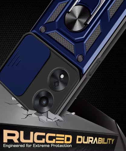Image of WOW IMAGINE Tough Armor Bumper Mobile Back Case for Oppo A78 5G | Sliding Camera Shield Cover | Shock Proof 360 Protection | Hybrid PC + TPU | Ring Holder with Kickstand - Blue