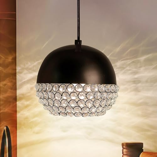 Image of Homesake Crystal Pendant Light - Modern Black Ceiling Lamp, Stylish Home Decor for Living Room, Bedroom, Dining Room, Kitchen, Office, Bar, Restaurant Elegant Lighting Fixture, Contemporary Design