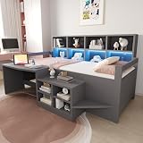 Xwiny Halbhohes Bett 90x200 cm mit LED-Beleuchtung und...