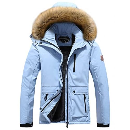 MOERDENG Women's Waterproof Ski Snow Jacket Winter Warm Hooded Snow Coat Mountain Windproof Ski Jacket For Women Denim Blue X-Large