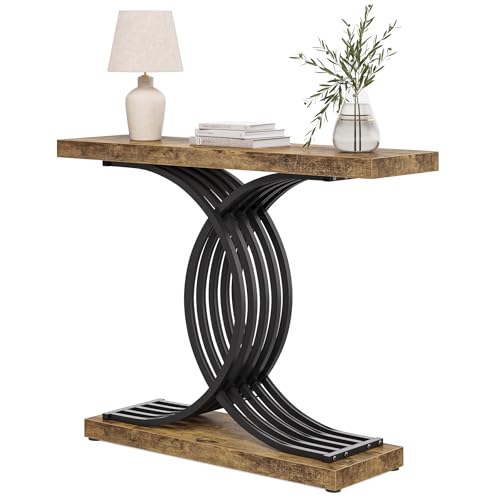 LITTLE TREE Console Table for Entryway, 39 Inches Rustic Brown Sofa Table with Black Geometric Frame, Industrial Sofa Table Behind Couch, Hallway Foyer Table Accent Table for Living Room, Entrance by LITTLE TREE - Used condition - US$72.68