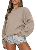 ANRABESS Womens Sweatshirts Crewneck Fleece Oversized Pullover Sweaters Fall Winter Cute Tops Teen Girls Preppy Clothes 2025 Khaki Brown Medium