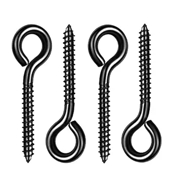 Screw Eyes, Heavy Duty Eye Screw Hooks, Screw in Eye Hooks for Indoor & Outdoor Use, Black Self Tapping Screws, Eye Bolts 4 Pack, 3.2 Inches