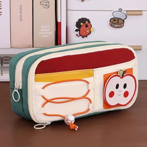 Image of Alokik Apple Red Pencil Pouch for Girls, Large Capacity Multi-Compartment Zipper Pencil Case with Front Pocket & Elastic Organizer, Cute Aesthetic Stationery Bag (Apple - Red)