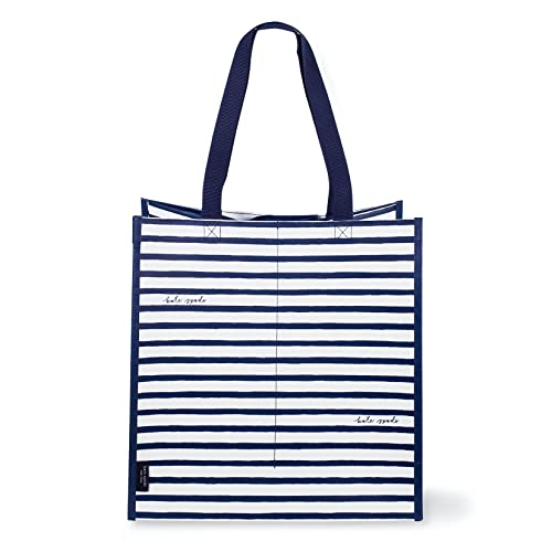 Kate Spade New York Bolsa de compras reutilizável, sacola de supermercado com alças de ombro, bolsa grande dobrável, Listras pintadas em azul marinho, Large, Bolsa Market