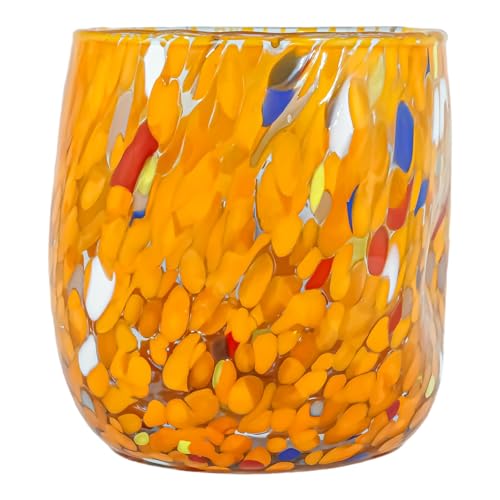 Verre de Murano orange avec decor multi Millefiori fait main