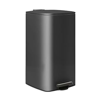 Optimal Products 50L Square Pedal Bin   Brushed Stainless Steel Kitchen Trash Can with Soft-Close Lid, Hands-Free Foot Pedal, Removable Inner Bucket & Rubbish Recycling Bin Dustbin Matt Black