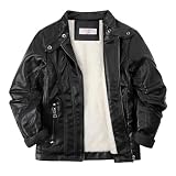 LJYH Boy's Collar Thicken Faux Motorcycle Leather Jacket Kids Winter Biker Coats Black 3/4yrs（100cm）